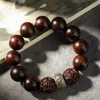 三檀小舍 财源滚滚诸事顺利 六字箴言转运珠十二生肖本命年蛇小叶佛珠文玩盘玩小众百搭礼盒 紫檀属 木作手串 男女同款情侣款