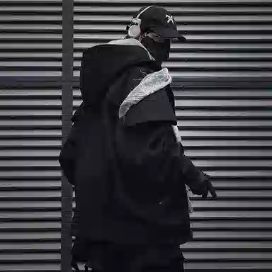 吉业重工 废土风下摆磨破假两件连帽宽松长袖夹克外套 男女同款