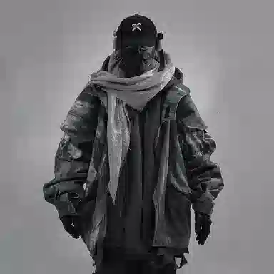 吉业重工 废土风下摆磨破假两件连帽宽松长袖夹克外套 男女同款