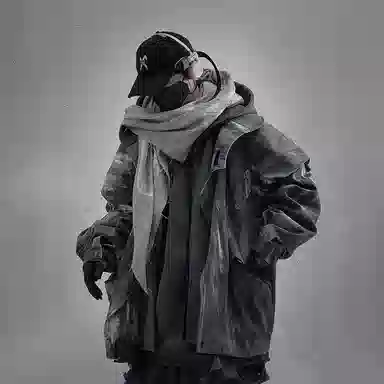 吉业重工 废土风下摆磨破假两件连帽宽松长袖夹克外套 男女同款