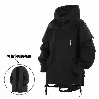 吉业重工 废土风下摆磨破假两件连帽宽松长袖夹克外套 男女同款