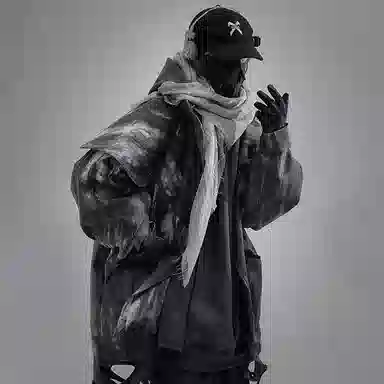 吉业重工 废土风下摆磨破假两件连帽宽松长袖夹克外套 男女同款