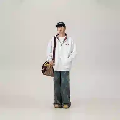 王者荣耀 鲁班七号星空梦想款美式复古创意花体字母印花格子拼接撞色简约落肩长袖休闲宽松连帽开衫卫衣 男女同款