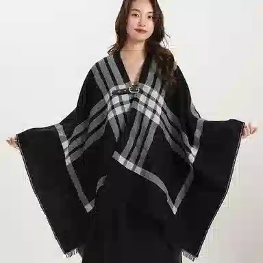 北极绒 小香风春小众双面格子外搭针织宽松慵懒休闲时髦保暖 披肩 女款