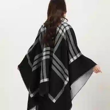 北极绒 小香风春小众双面格子外搭针织宽松慵懒休闲时髦保暖 披肩 女款
