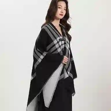 北极绒 小香风春小众双面格子外搭针织宽松慵懒休闲时髦保暖 披肩 女款