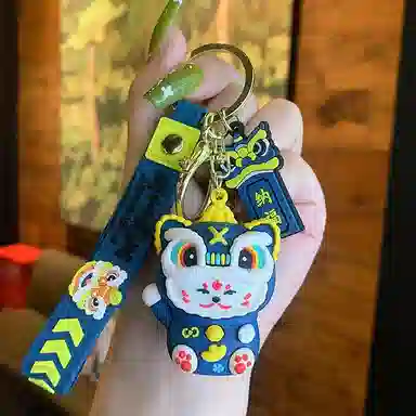 千桐 国潮醒狮招财猫 顺风顺水顺财神 卡通公仔 创意小书包 钥匙 可爱装饰 硅胶 挂件 男女同款情侣款