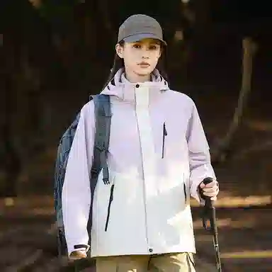 木林森 户外防风防雨防泼水可拆卸帽拼接拼色登山服夹克外套 男女同款