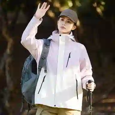 木林森 户外防风防雨防泼水可拆卸帽拼接拼色登山服夹克外套 男女同款