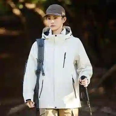 木林森 户外防风防雨防泼水可拆卸帽拼接拼色登山服夹克外套 男女同款