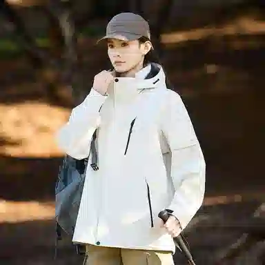 木林森 户外防风防雨防泼水可拆卸帽拼接拼色登山服夹克外套 男女同款