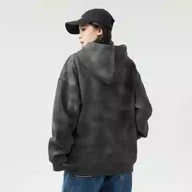 大卫贝肯 美式高街纯色宽松休闲连帽长袖卫衣 男女同款 深灰