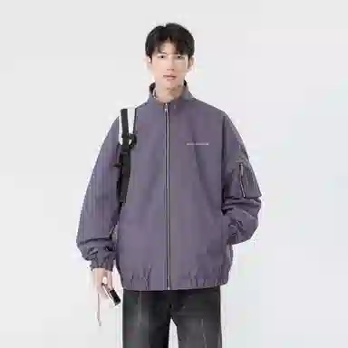 大卫贝肯 美式复古风简约基础款字母印花山系户外防风保暖潮流宽松飞行服纯色百搭工装夹克外套 男女同款 黑色