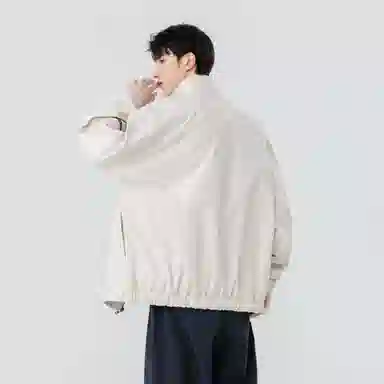 大卫贝肯 美式复古风简约基础款字母印花山系户外防风保暖潮流宽松飞行服纯色百搭工装夹克外套 男女同款 黑色