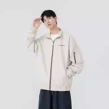 大卫贝肯 美式复古风简约基础款字母印花山系户外防风保暖潮流宽松飞行服纯色百搭工装夹克外套 男女同款 黑色