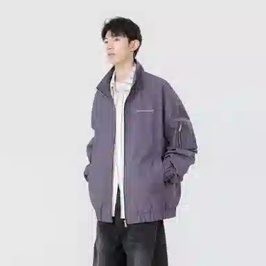 大卫贝肯 美式复古风简约基础款字母印花山系户外防风保暖潮流宽松飞行服纯色百搭工装夹克外套 男女同款 黑色