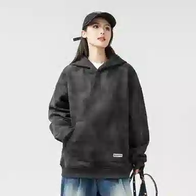 大卫贝肯 美式高街纯色宽松休闲连帽长袖卫衣 男女同款 深灰