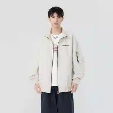 大卫贝肯 美式复古风简约基础款字母印花山系户外防风保暖潮流宽松飞行服纯色百搭工装夹克外套 男女同款 黑色