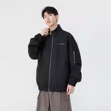 大卫贝肯 美式复古风简约基础款字母印花山系户外防风保暖潮流宽松飞行服纯色百搭工装夹克外套 男女同款 黑色