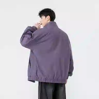 大卫贝肯 美式复古风简约基础款字母印花山系户外防风保暖潮流宽松飞行服纯色百搭工装夹克外套 男女同款 黑色