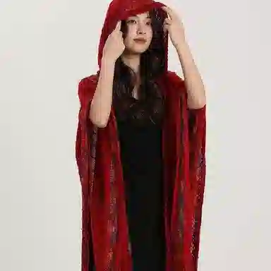 北极绒 时尚连帽民族风彩虹边流苏针织外搭春秋季出游必备 披肩 女款