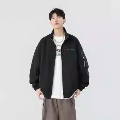 大卫贝肯 美式复古风简约基础款字母印花山系户外防风保暖潮流宽松飞行服纯色百搭工装夹克外套 男女同款 黑色