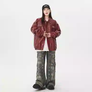 Bingfei Vintage PU Leather Jacket