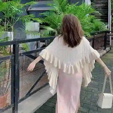 北极绒 高级感复古时尚三角开衫纯色温柔文艺甜美针织洋气春秋季森系 披肩 女款