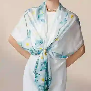 上海故事 花开成景花罗印花长巾 桑蚕丝 披肩 女款