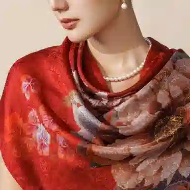 上海故事 花开成景花罗印花长巾 桑蚕丝 披肩 女款
