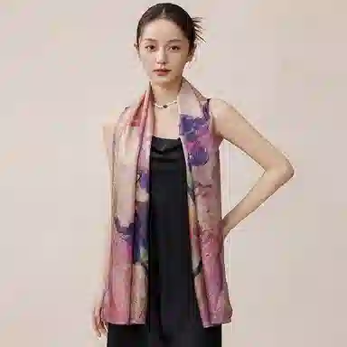 上海故事 花开成景花罗印花长巾 桑蚕丝 披肩 女款