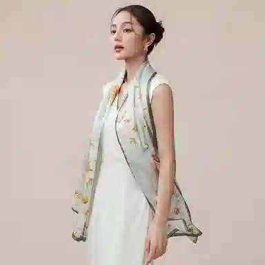 上海故事 花开成景花罗印花长巾 桑蚕丝 披肩 女款