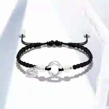 零误差 足银莫比乌斯福牌平安扣 灵蛇本命年招财转运 玛瑙小众如意扣牌 国潮复古可调节手工编绳 纯银 手绳 男女同款情侣款