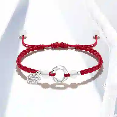 零误差 足银莫比乌斯福牌平安扣 灵蛇本命年招财转运 玛瑙小众如意扣牌 国潮复古可调节手工编绳 纯银 手绳 男女同款情侣款