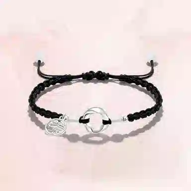 零误差 足银莫比乌斯福牌平安扣 灵蛇本命年招财转运 玛瑙小众如意扣牌 国潮复古可调节手工编绳 纯银 手绳 男女同款情侣款