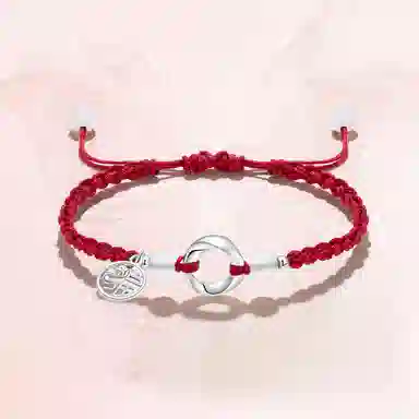 零误差 足银莫比乌斯福牌平安扣 灵蛇本命年招财转运 玛瑙小众如意扣牌 国潮复古可调节手工编绳 纯银 手绳 男女同款情侣款