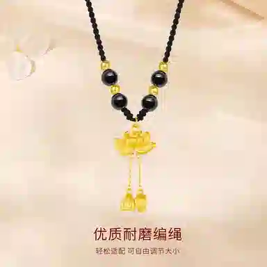 金师傅 莲花两世欢 好运莲莲新中式国潮复古民族风气质简约百搭 小众轻奢设计高级#好运 手工编织 黑曜石 项链 男女同款情侣款