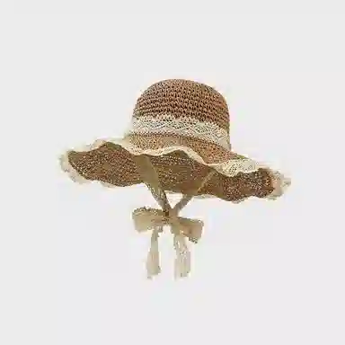 优幽兰 韩版百搭夏天防紫外线法式甜美高级感海边度假小众设计感蕾丝沙滩太阳帽遮阳帽 纤维素材料 防晒帽 女款