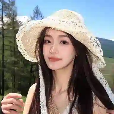 优幽兰 韩版百搭夏天防紫外线法式甜美高级感海边度假小众设计感蕾丝沙滩太阳帽遮阳帽 纤维素材料 防晒帽 女款