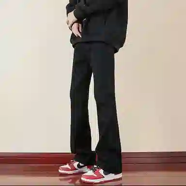 八哥 高街美式水洗复古弯刀裤做旧纯色百搭款舒适柔软直筒宽松中腰微喇休闲裤 男女同款 泥黄色