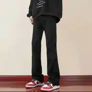 八哥 高街美式水洗复古弯刀裤做旧纯色百搭款舒适柔软直筒宽松中腰微喇休闲裤 男女同款 泥黄色