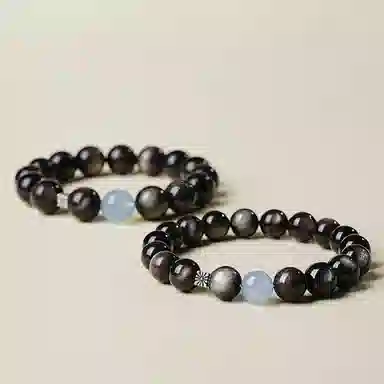 【时来运转】 指尖瑰宝 轻奢高级感魔鬼蓝海蓝宝串珠 净化磁场增强能量 黑曜石 手串 男女同款情侣款