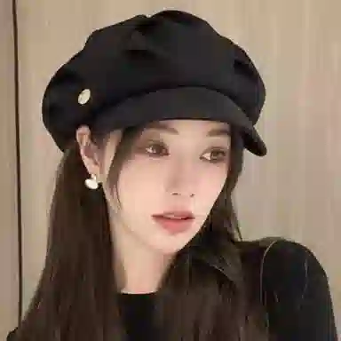 钓鱼熊 云朵帽显脸小褶皱韩版小八角帽大头围画家帽 棉 贝雷帽 男女同款情侣款