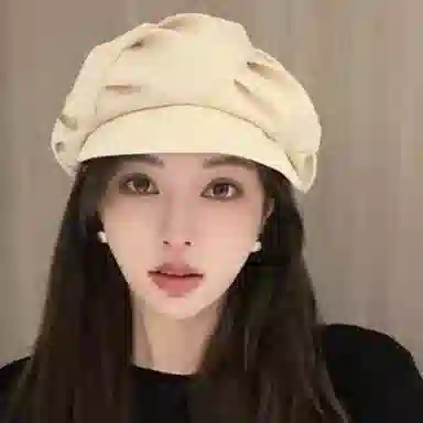 钓鱼熊 云朵帽显脸小褶皱韩版小八角帽大头围画家帽 棉 贝雷帽 男女同款情侣款