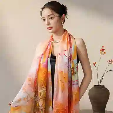 上海故事 玉兰馥绘蚕丝绫真丝印花礼盒装 披肩 女款