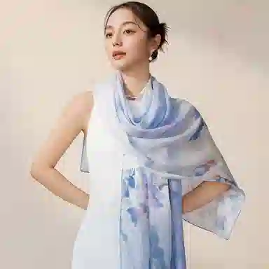 上海故事 玉兰馥绘蚕丝绫真丝印花礼盒装 披肩 女款