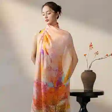 上海故事 玉兰馥绘蚕丝绫真丝印花礼盒装 披肩 女款