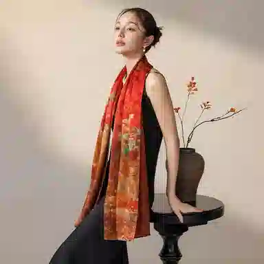 上海故事 【专柜同款】凤凰涅槃香云纱真丝长巾礼盒装 披肩 女款
