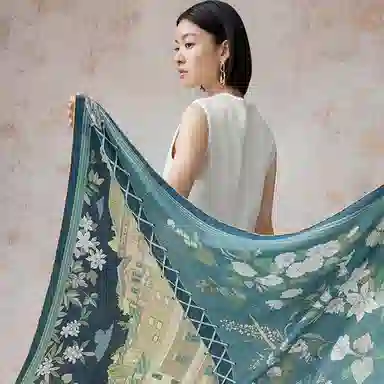 上海故事 庭院闻莺 交织花罗  礼盒装 桑蚕丝 披肩 女款