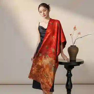 上海故事 【专柜同款】凤凰涅槃香云纱真丝长巾礼盒装 披肩 女款